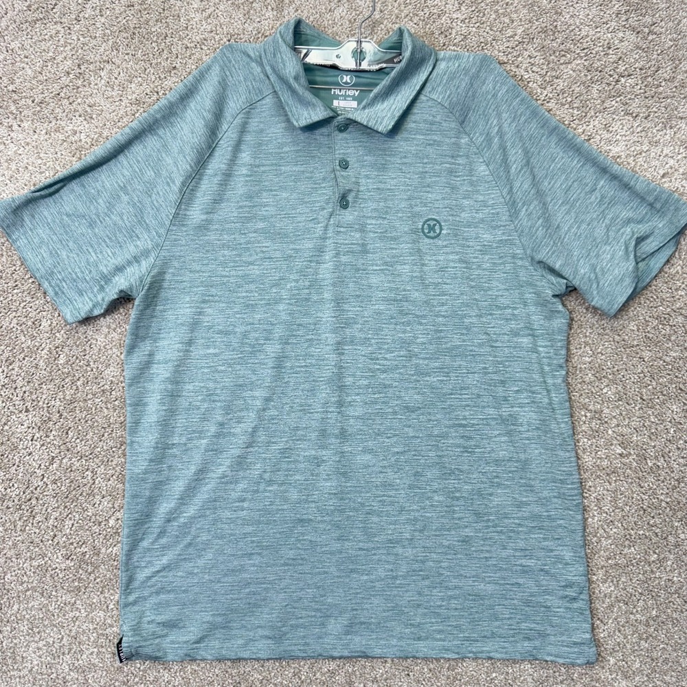 Hurley Polo Shirt Mens Large Green Heathered Short Sleeve EUC
